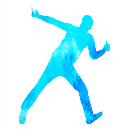 man jumping watercolor silhouette on white background, isolated, vectorのイラスト素材