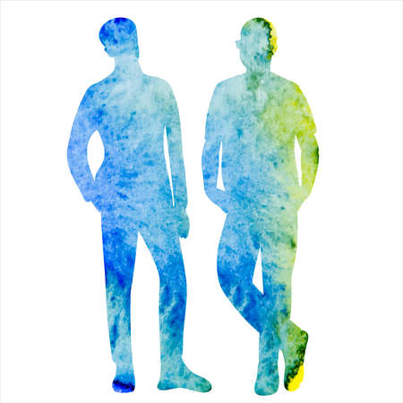 man blue watercolor silhouette on white background, isolated, vectorのイラスト素材