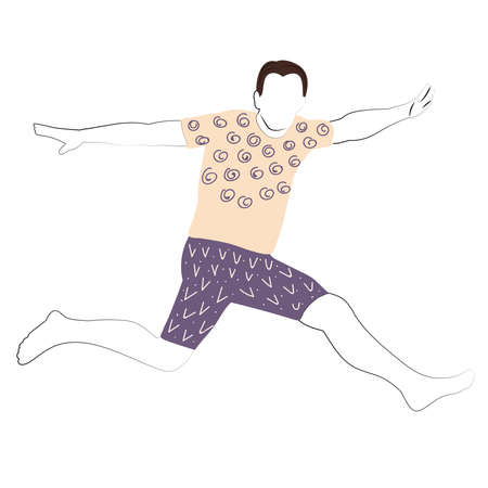 man jumping doodle sketch, outline, isolatedのイラスト素材
