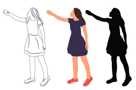 girl black silhouette on a white background, isolated, vectorのイラスト素材