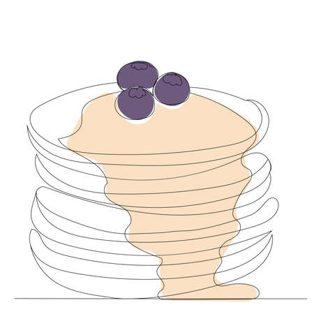 pancakes drawing by one continuous line, sketchのイラスト素材