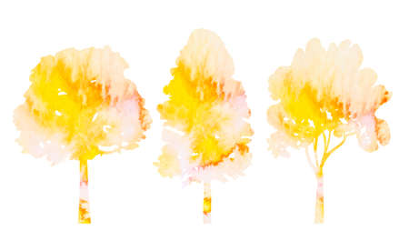 autumn trees silhouette on white background, isolated, vectorのイラスト素材