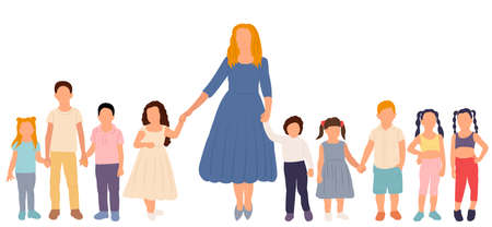 kids and mom in flat style isolated, vectorのイラスト素材