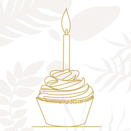 cake drawing by one continuous line on an abstract background, vector
