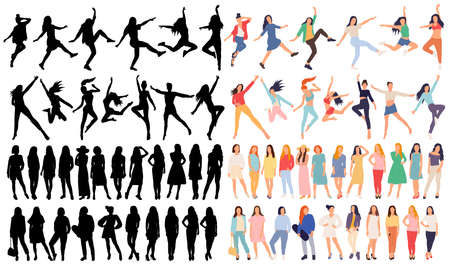 women set in flat style, isolated, vectorのイラスト素材