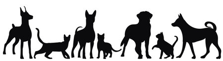 cats and dogs silhouette, isolated, vectorのイラスト素材