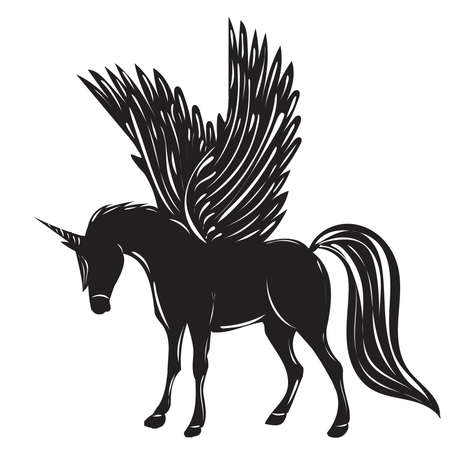 pegasus black silhouette, isolated, vectorのイラスト素材