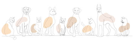 drawing of one continuous dog and catのイラスト素材