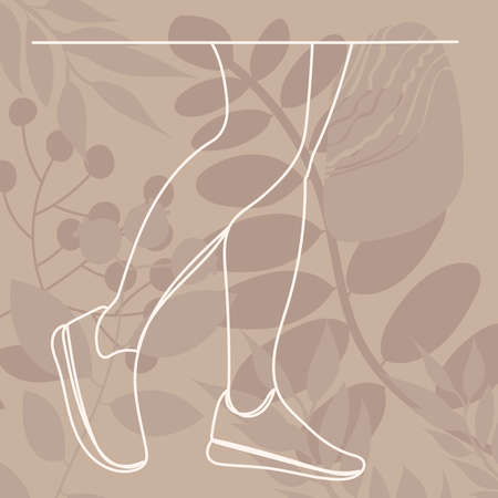 drawing of one continuous foot in shoes, vectorのイラスト素材