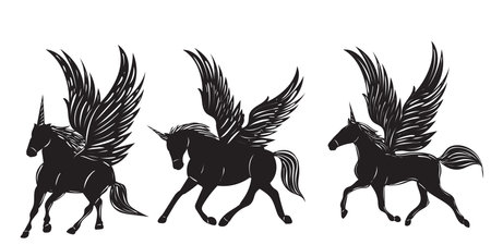 pegasus, unicorn with wings silhouetteのイラスト素材