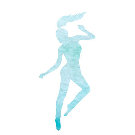 girl dancing blue watercolor silhouette isolated, vectorのイラスト素材