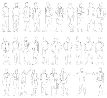 men set sketch on white background isolated, vectorのイラスト素材