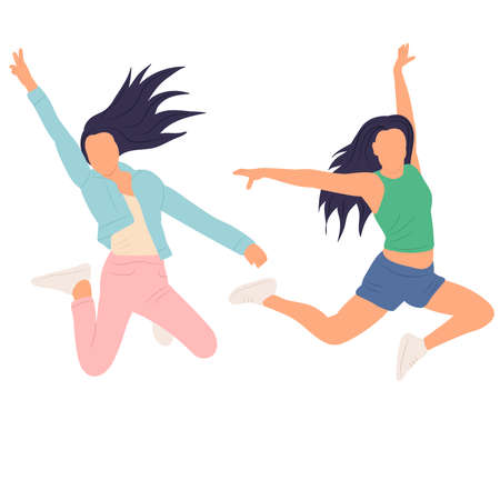 women jump, rejoice in flat style, isolated, vectorのイラスト素材