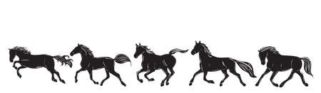 running horse silhouette set isolated, vectorのイラスト素材