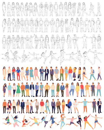 people set outline isolated, vectorのイラスト素材