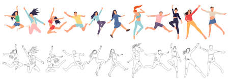 people jump in flat style, isolated, vectorのイラスト素材