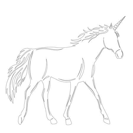 unicorn sketch on white background outlineのイラスト素材