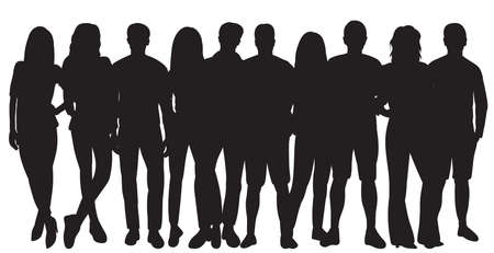 silhouette crowd of people on white background isolated, vectorのイラスト素材