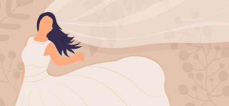 bride with veil, card in flat styleのイラスト素材