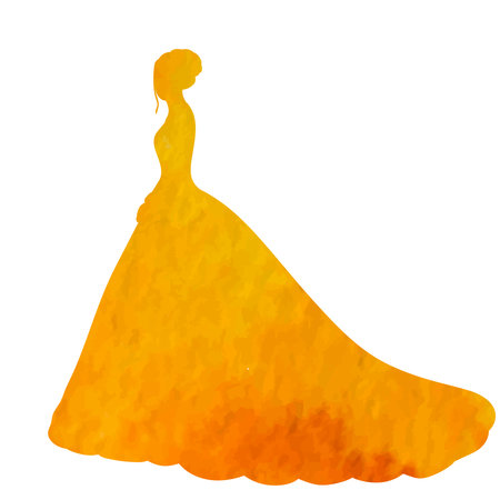 silhouette princess watercolor orange isolatedのイラスト素材