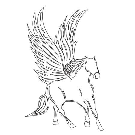 winged pegasus sketch on white background isolated, vectorのイラスト素材