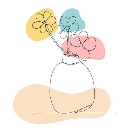 flowers in a vase one continuous line drawing vectorのイラスト素材