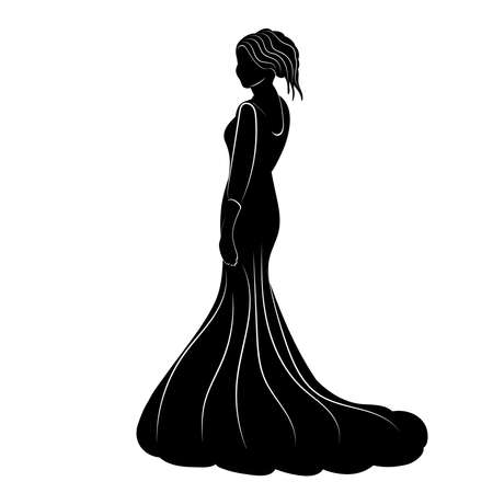silhouette black bride on white backgroundのイラスト素材