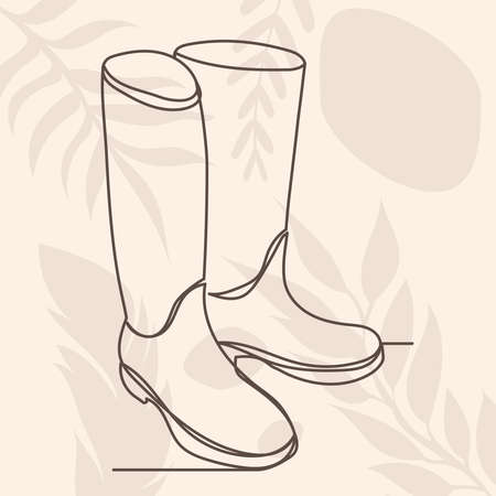 boots drawing by one continuous line, on abstract background vectorのイラスト素材