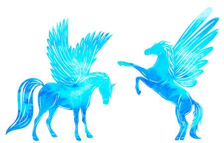 pegasus watercolor silhouette on white background isolated, vectorのイラスト素材