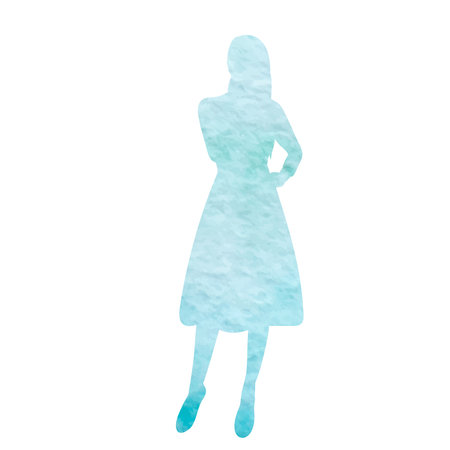 woman watercolor blue silhouette on white background isolatedのイラスト素材