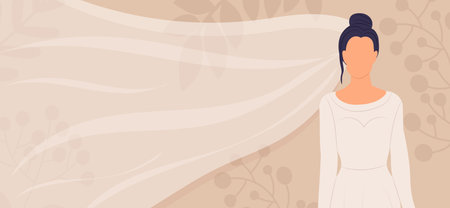 wedding card with bride in flat style, vector