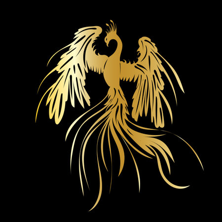 phoenix bird golden silhouette isolated, vectorのイラスト素材