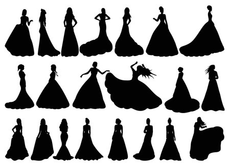 set bride, princess silhouette isolated, vectorのイラスト素材