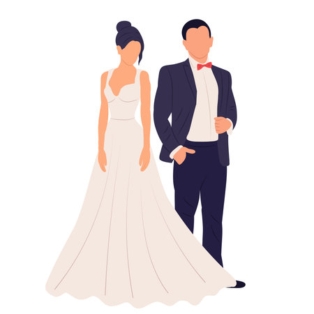 bride and groom in flat style isolated, vectorのイラスト素材