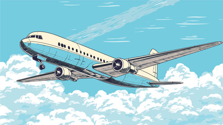 Airplane in the sky. Vector illustration of a passenger plane.のイラスト素材