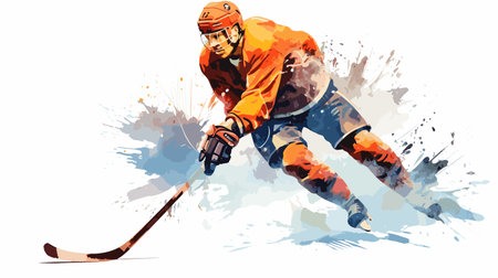 Hockey player with the stick and puck in action. vector illustration.のイラスト素材