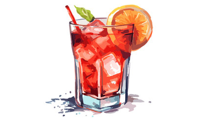Illustration of a glass of red cocktail with orange slice and iceのイラスト素材