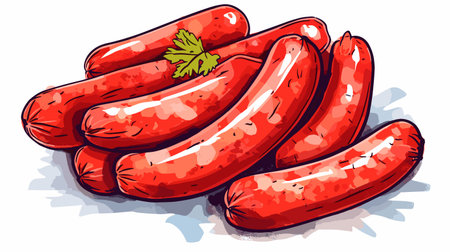 Sausages on a white background. Vector illustration in cartoon style.のイラスト素材