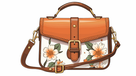 Vector illustration of a woman's handbag with flowers. isolated on white background.のイラスト素材