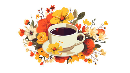 Cup of coffee with flowers. Vector illustration in flat style.のイラスト素材