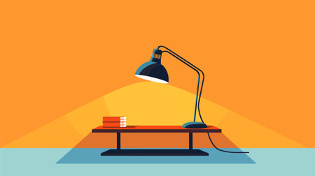 Illustration of desk lamp and stack of coins on the table.のイラスト素材