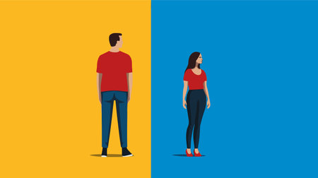 Man and woman standing back to back. Vector illustration in flat styleのイラスト素材