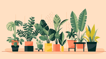 Flat design modern vector illustration concept of houseplants in pots.のイラスト素材