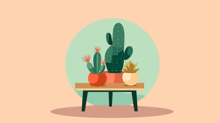 Cactus in pot on table. Vector illustration in flat style.のイラスト素材