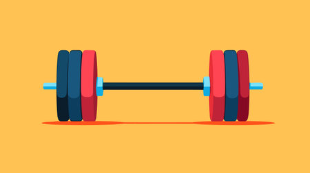 Barbell vector illustration in flat design style. Gym equipment isolated on yellow background.のイラスト素材