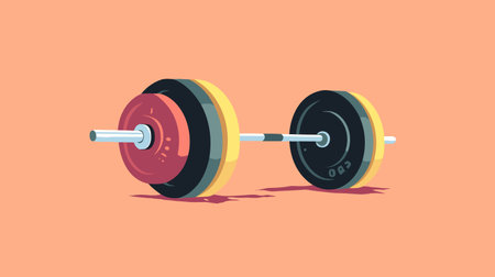 Fitness barbell vector illustration in flat style. Barbell isolated on orange background.のイラスト素材
