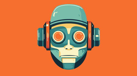 Robot head with headphones. Vector illustration in flat cartoon style.のイラスト素材