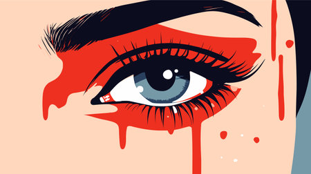 Illustration of a woman's eye with blood dripping on it.のイラスト素材