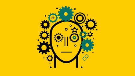 Human head with gears and cogwheels. artificial intelligence concept. vector illustrationのイラスト素材