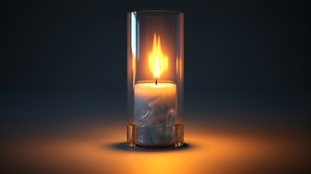 Candle in a glass candlestick on a dark background.の素材